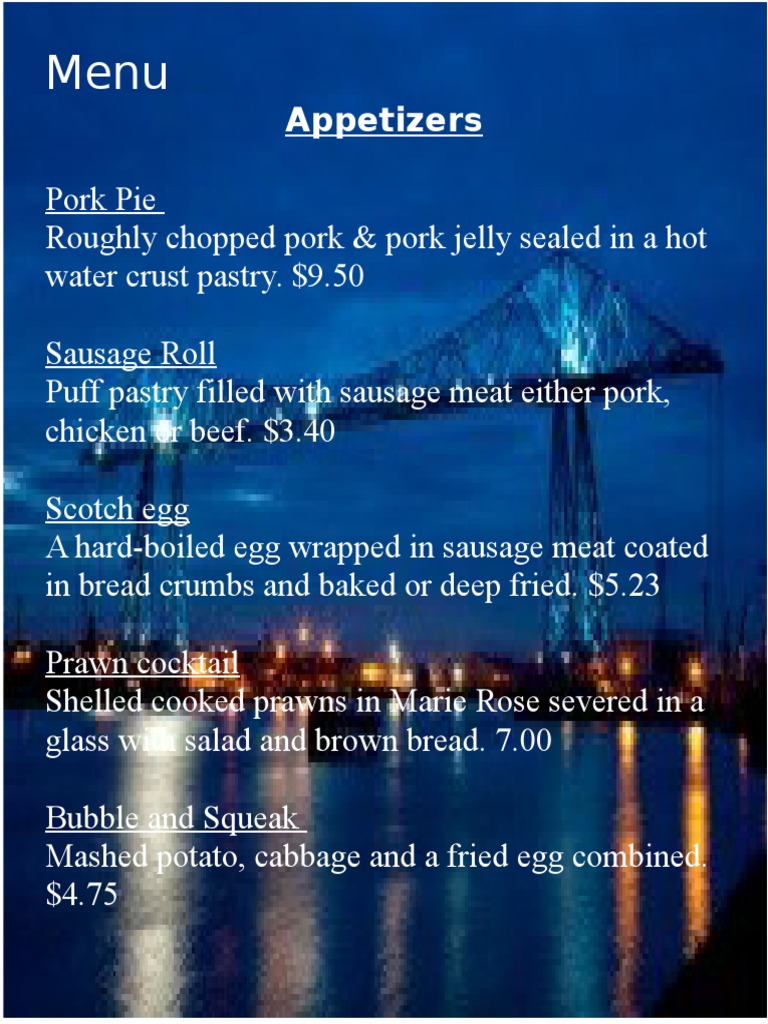 Traditional British Pub Menu Options | PDF