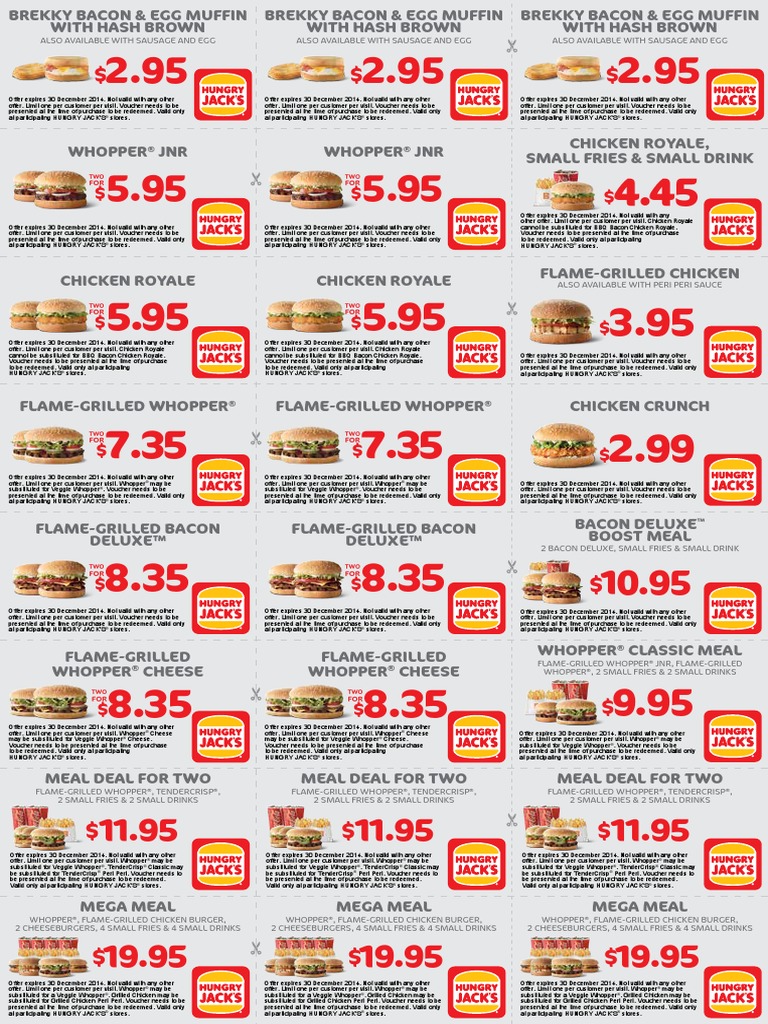 Hungry Jacks Vouchers PDF Hamburgers Fast Food — free download