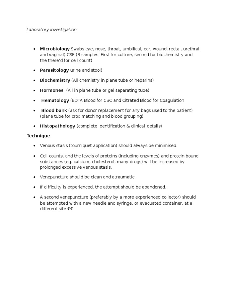 Laboratory Investigation | PDF | Blood | Medical Specialties