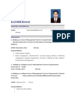 Kauser Hayat's Resume for Lecturer Position in Management