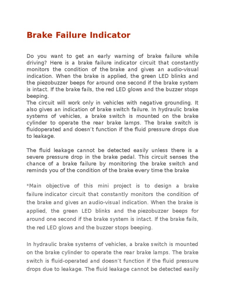 Brake Failure Indicator PDF Brake Vehicles