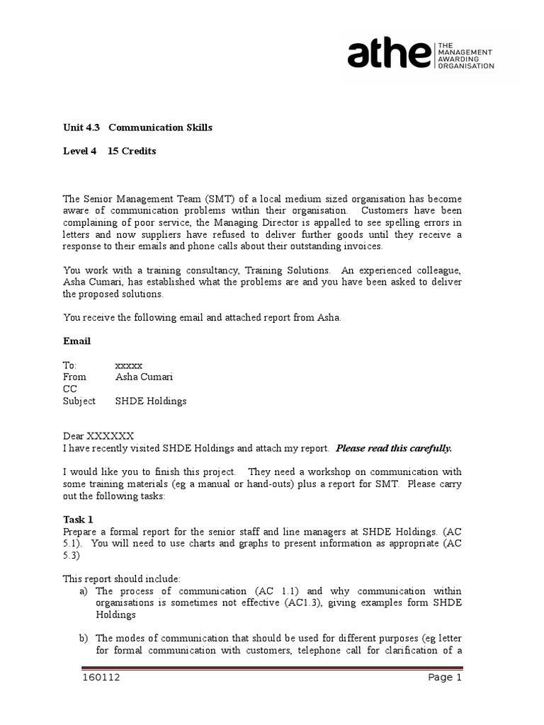 Unit 4.3 Communication Skills Level 4 15 Credits | PDF | Turnover ...