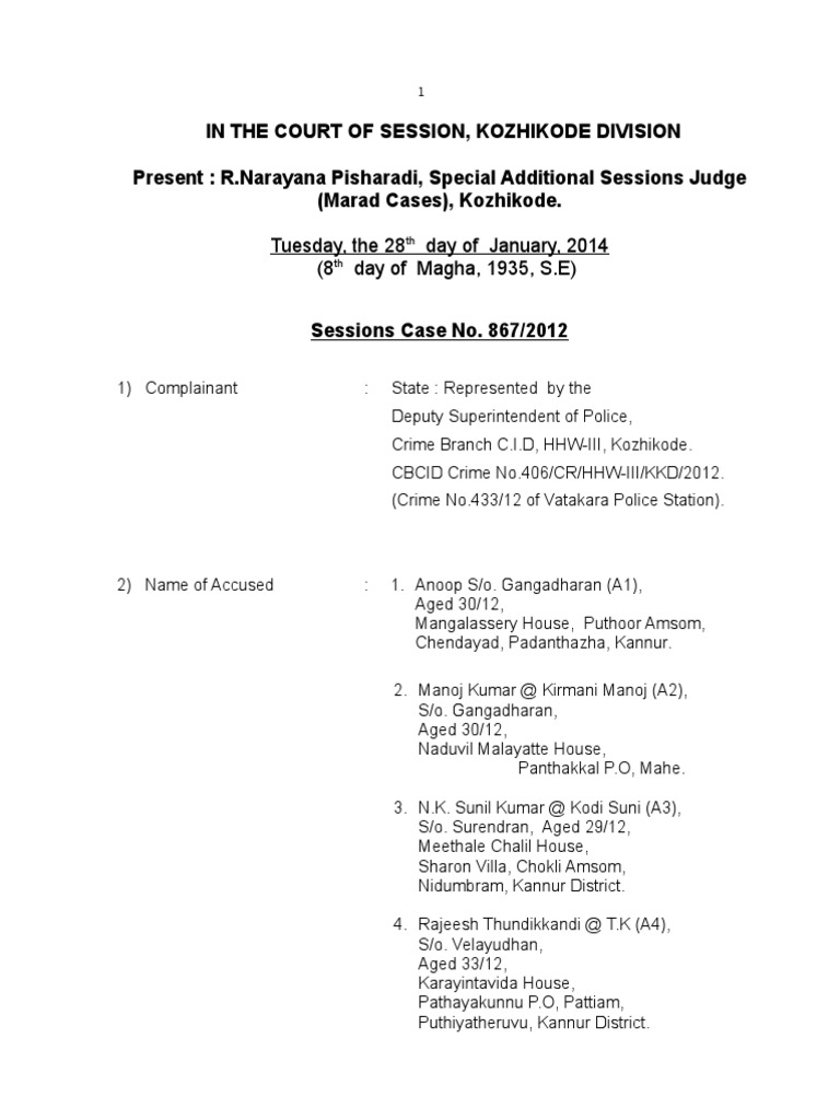 T.P. Chandrasekharan Onchiyam Murder Case Judgement PDF Public Law