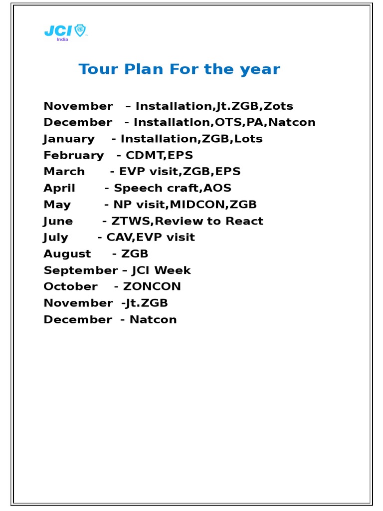 Tour Plan For The Year | PDF