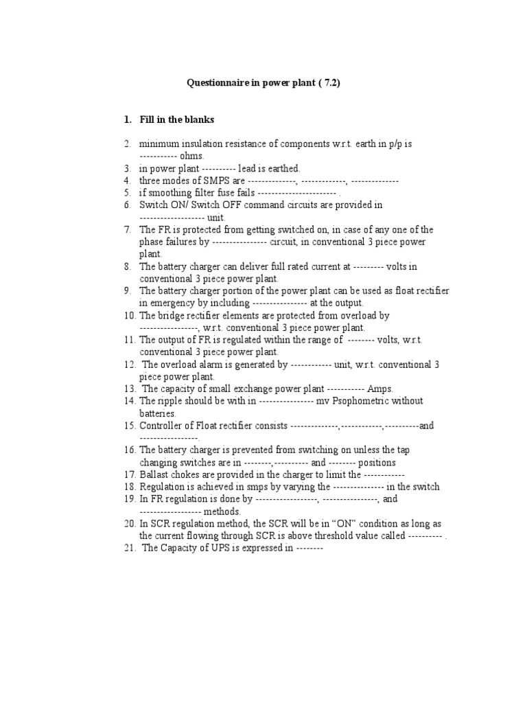 Power Plant Questionnaire: Float Rectifier | PDF | Rectifier | Components