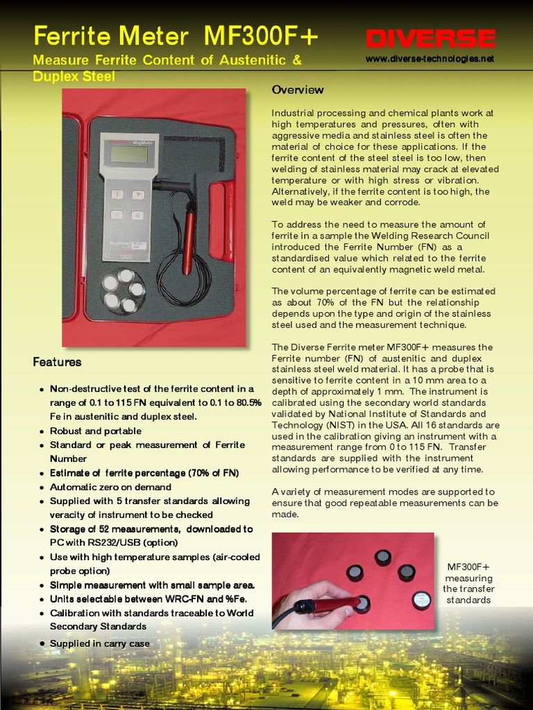 Ferrite Meter MF300F+ Overview | PDF | Stainless Steel | Steel