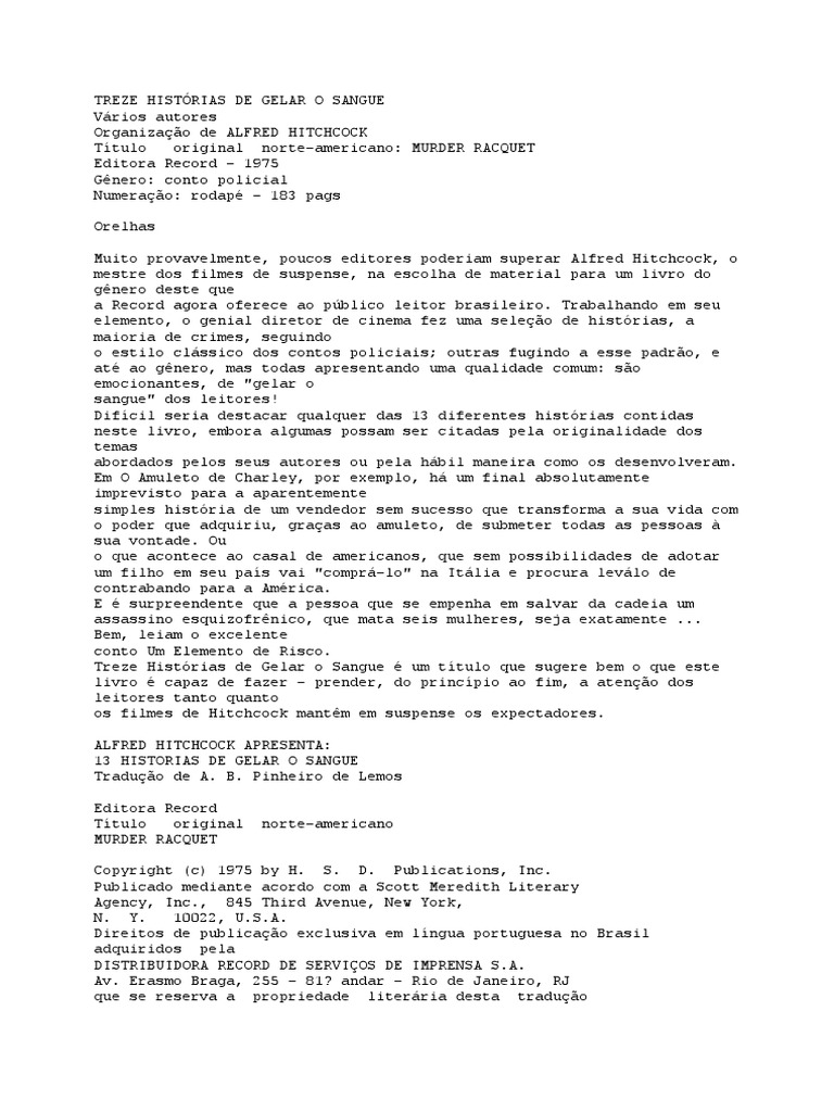Resumo Do Livro 7 Historias De Gelar O Sangue