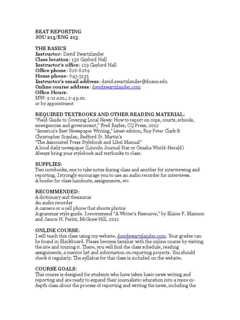 Beat Reporting Course Overview | PDF | Journalism | Twitter