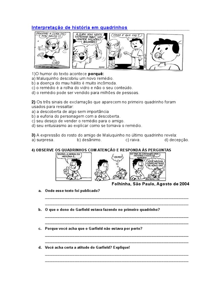 Interpretação de História em Quadrinhos | PDF | Lazer