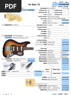 1964 Fender Bass VI parts list and wiring chart