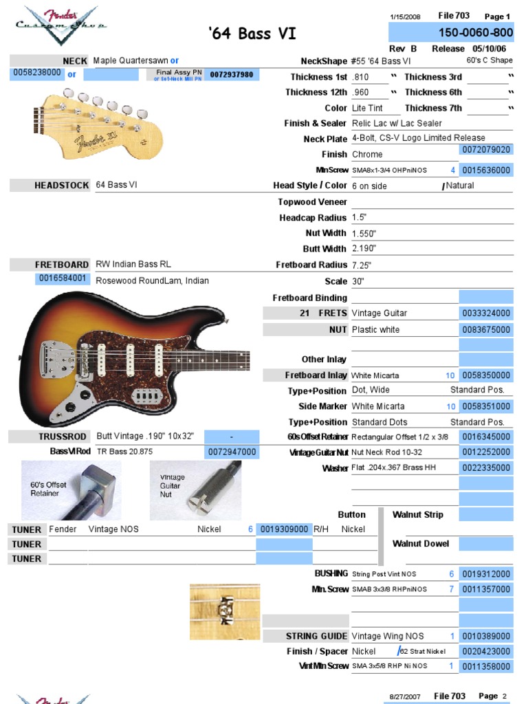 1964 Fender Bass VI parts list and wiring chart Bass Guitar Music
