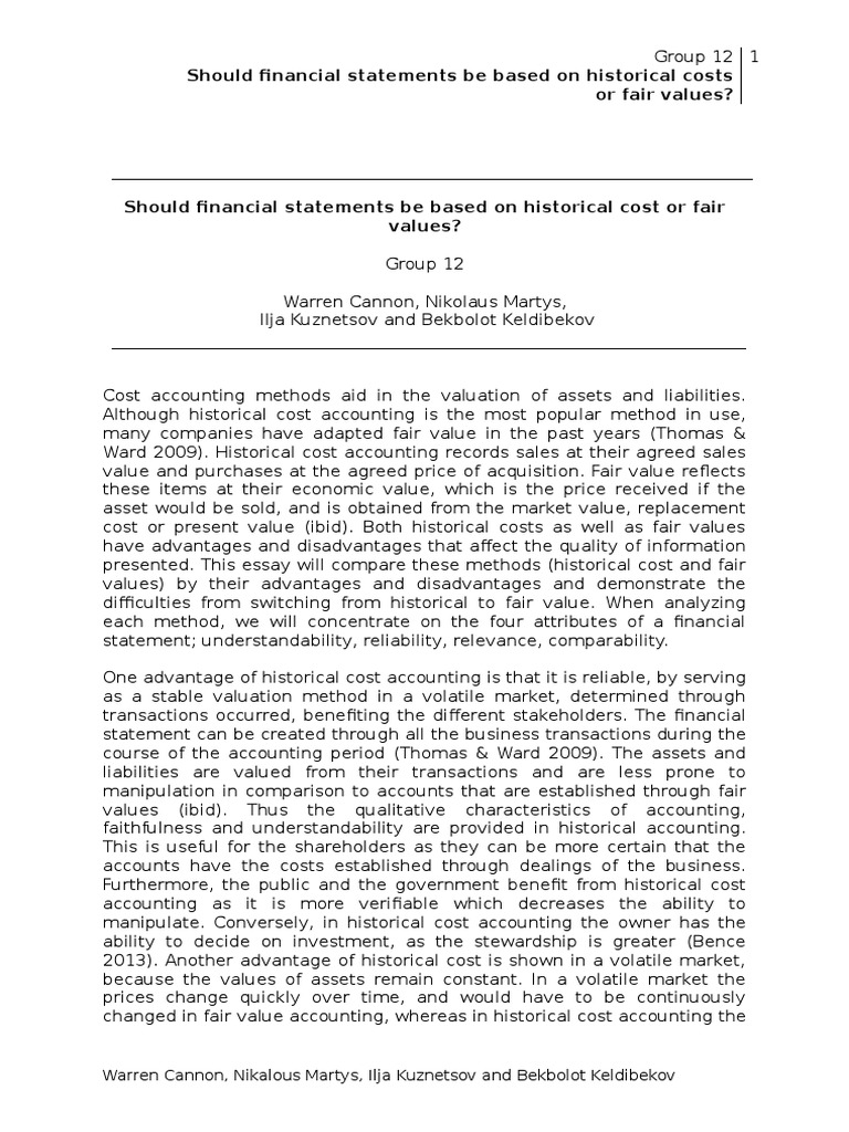 Historical Cost vs Fair Value Accounting | PDF | Fair Value ...