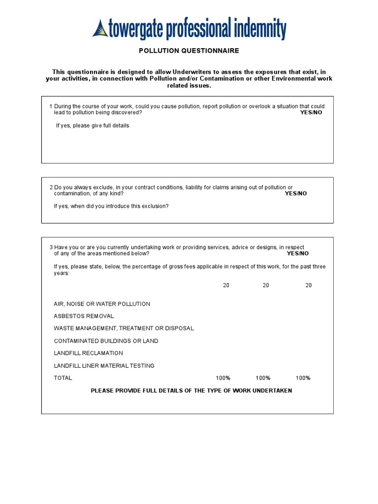 Pollution Liability Assessment Form | PDF