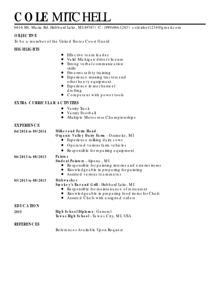 Cole Mitchell Resume | PDF | Business