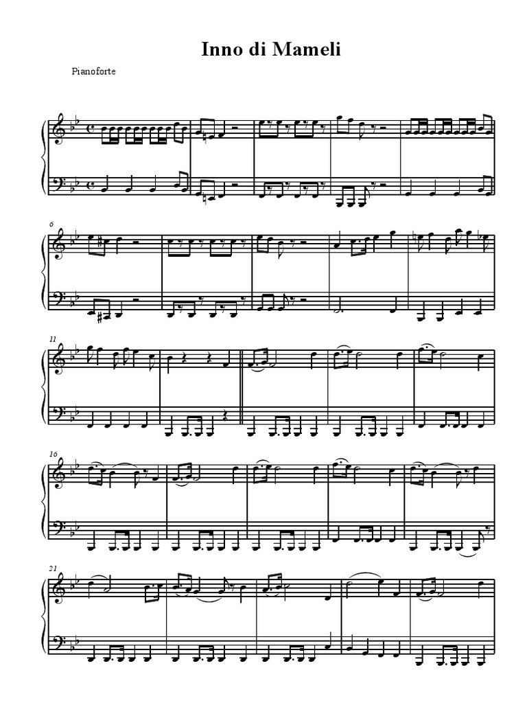 Spartito Inno Di Mameli Per Pianoforte Inno di Mameli - Pianoforte