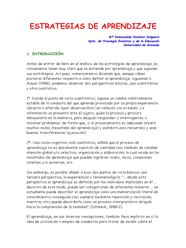 Estrategias de Aprendizaje | PDF | Memoria | Aprendizaje