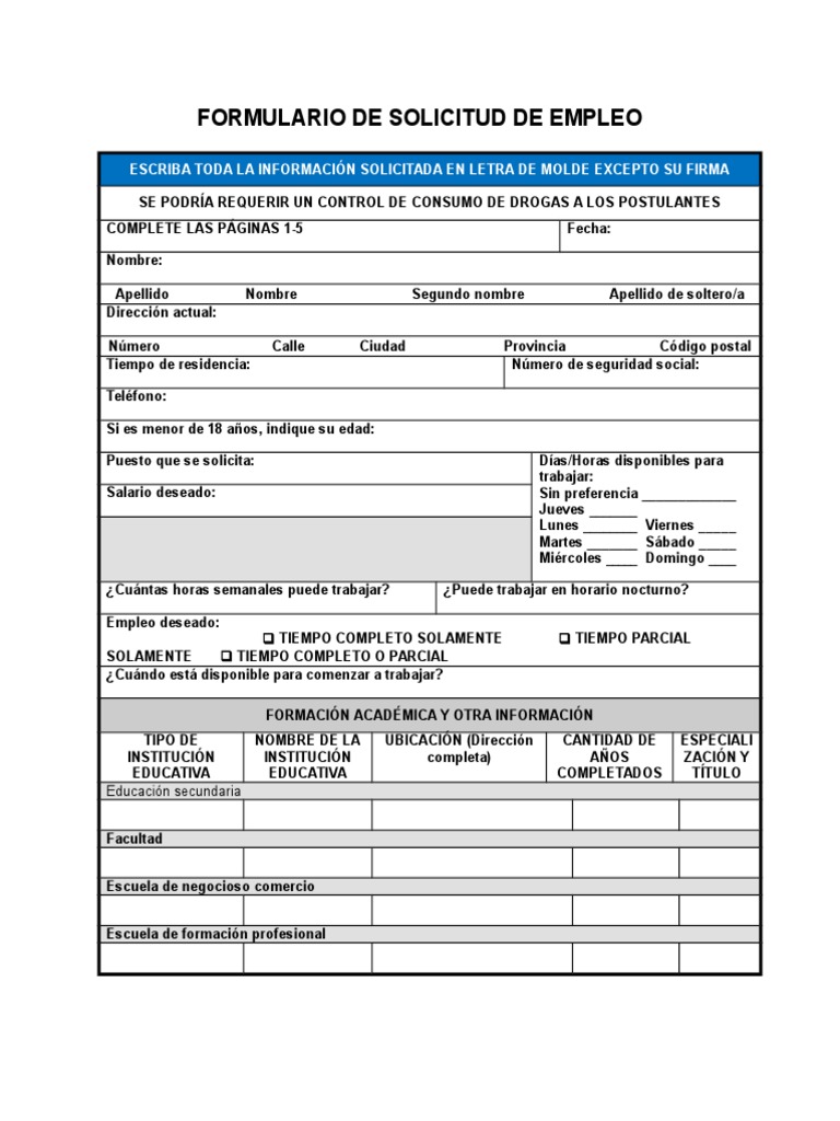 Formato de una solicitud de empleo image to u