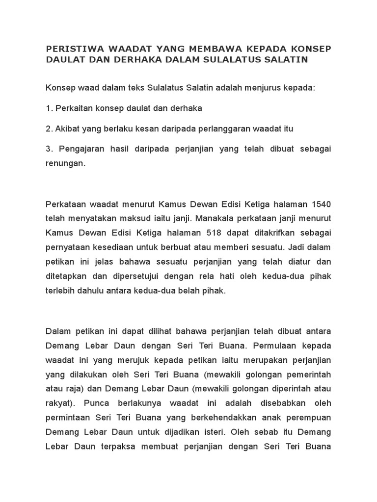 Peristiwa Waadat Yang Membawa Kepada Konsep Daulat Dan Derhaka Dalam Sulalatus Salatin Pdf