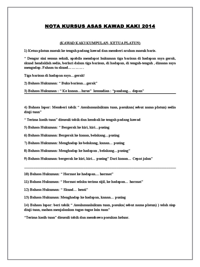 Nota Kursus Asas Kawad Kaki 2014 Pdf