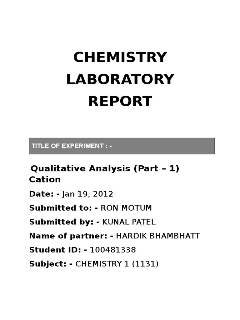 Chemistry Lab Report qualitative analysis Sets Of Chemical Elements