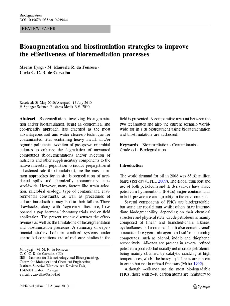 Bioaugmentation vs. Biostimulation in Bioremediation | PDF ...
