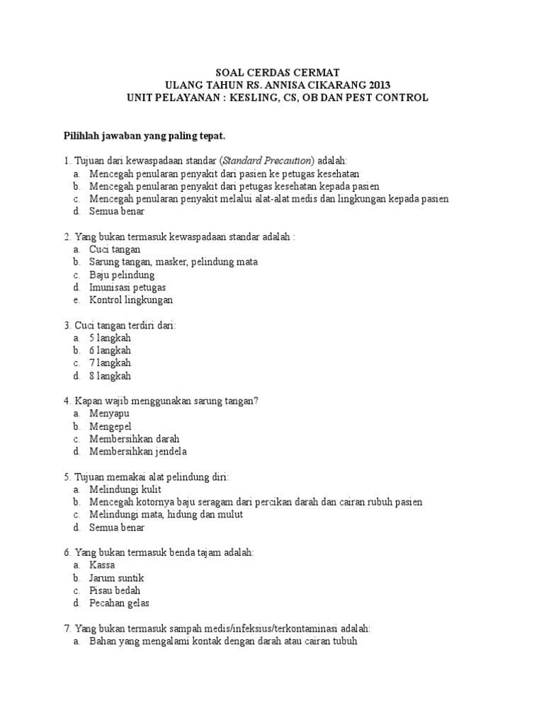 Soal Cerdas Cermat Kesling