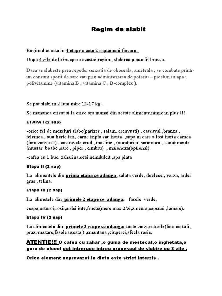 regim pentru slabit femei