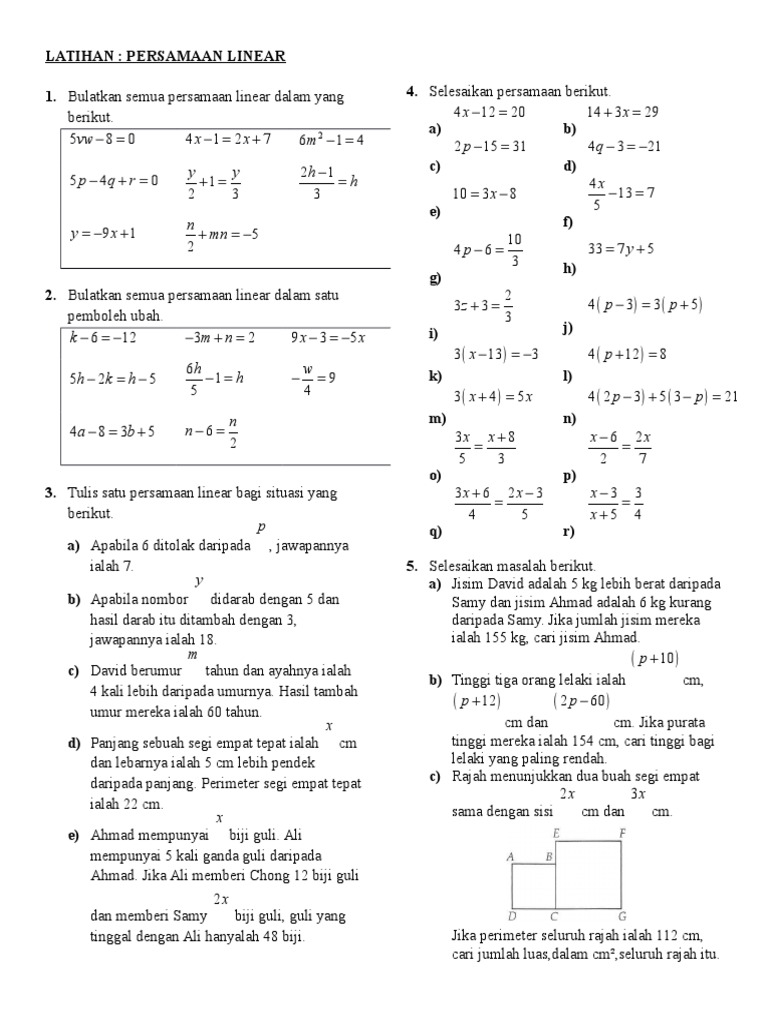 Latihan Persamaan Linear