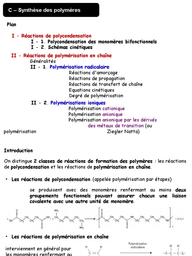 M1 Polymeres-Cours3 | PDF | Polymérisation | Polymère