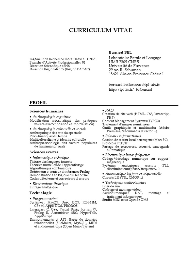 Exemple de CV charge de recherche en acoustique musicale