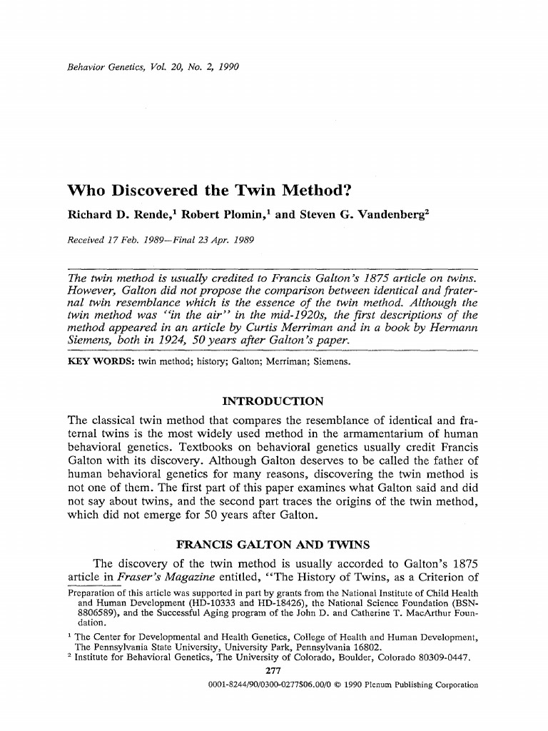 Who Discovered Twin Studies | PDF | Francis Galton | Twin