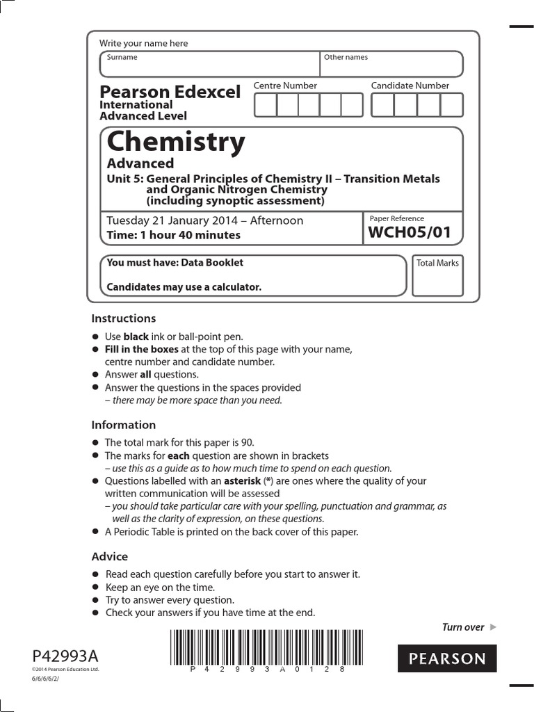 Edexcel IAL Chemistry January 2014 Unit 5 Question Paper Redox
