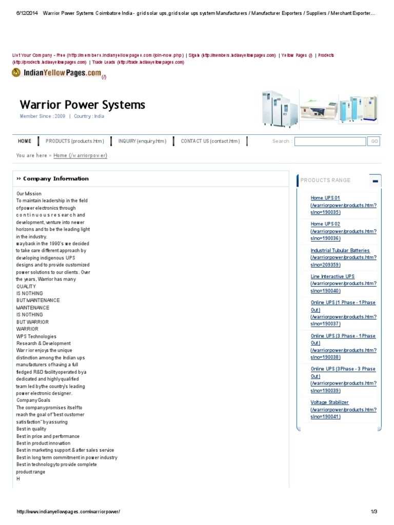 Warrior Power Systems Coimbatore Electrical Grid Exports
