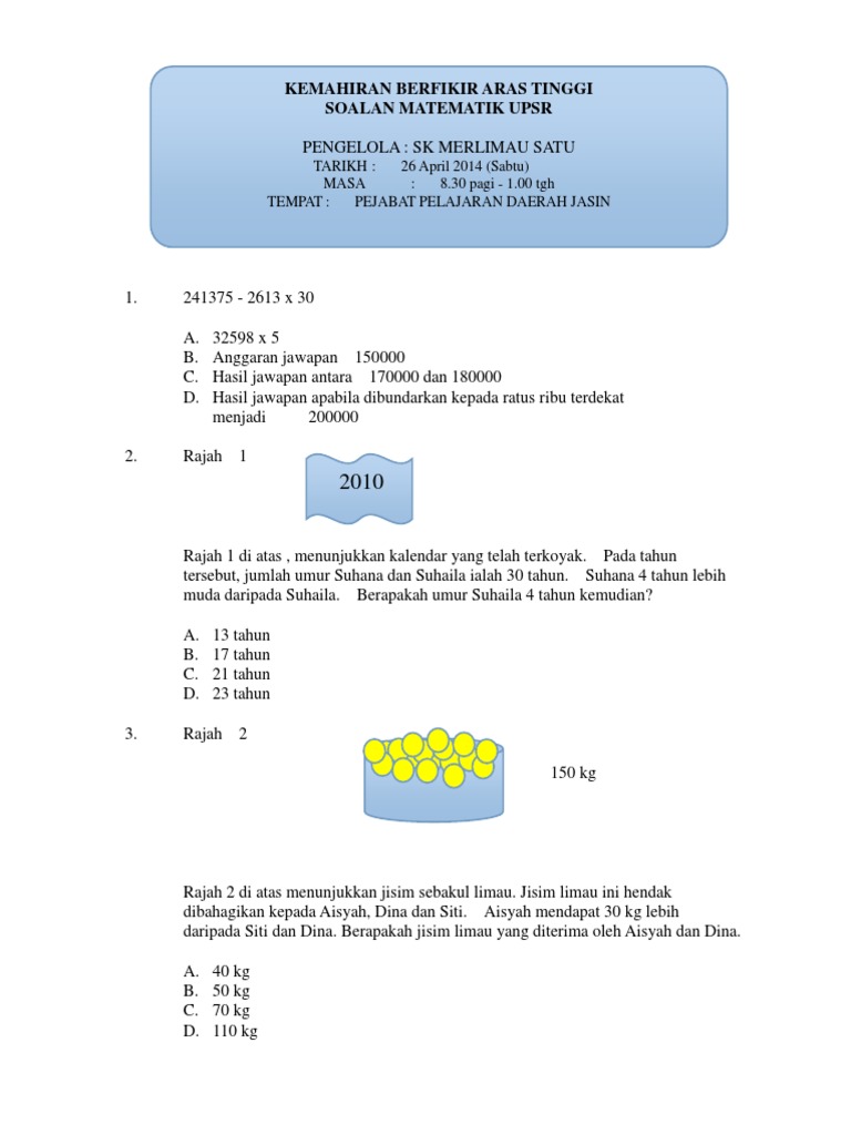 Soalan Matematik Upsr Online - Kecemasan 0