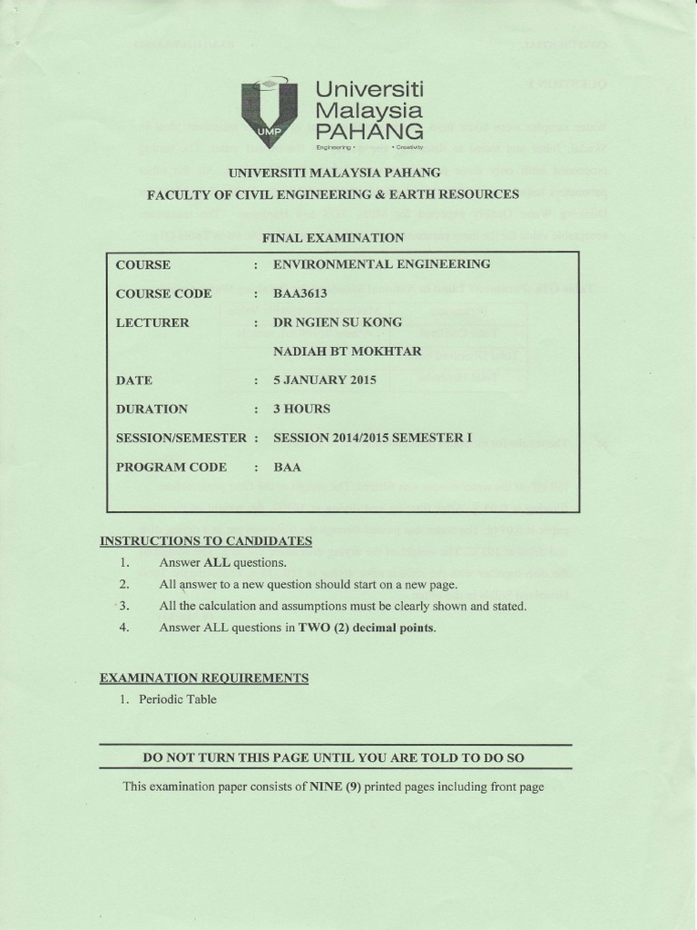 Environmental Engineering Exam Guidelines | PDF | Clean Water Act ...