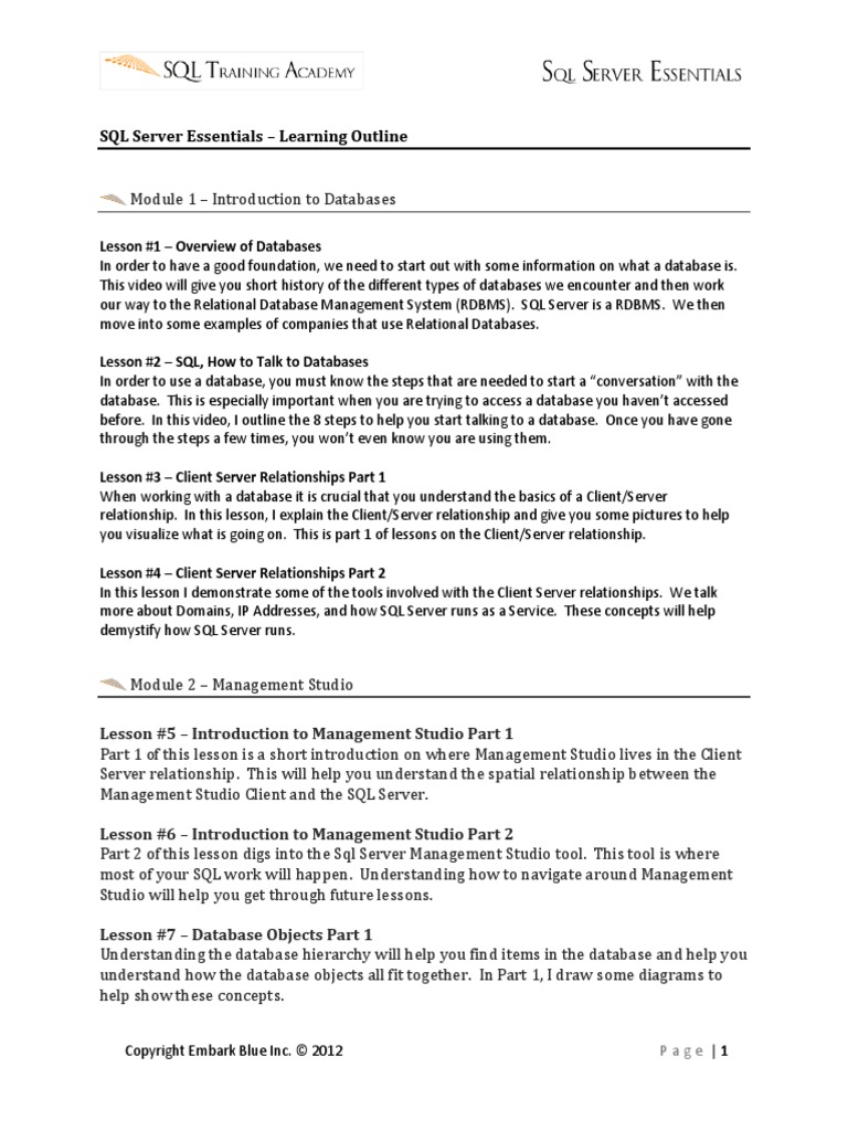 SqlEssentials-Learning Outline 2 | PDF | Database Index | Sql