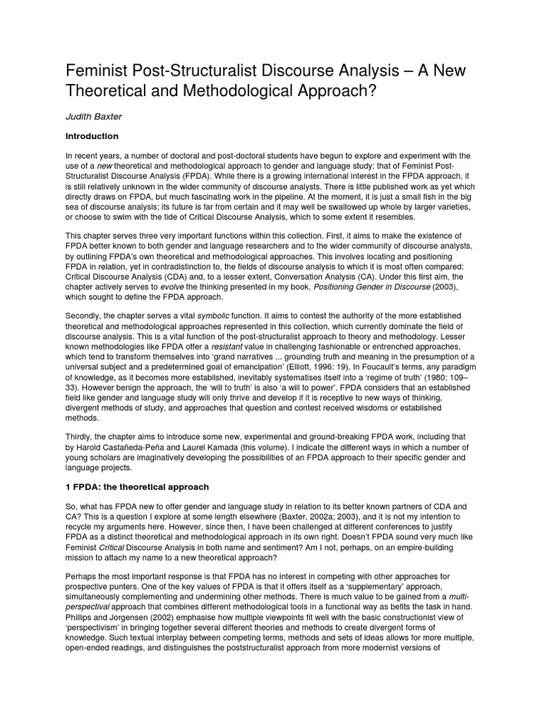 Feminist Post Structuralist CDA PDF Discourse Gender