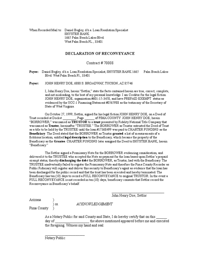 Declaration of Reconveyance | PDF | Law