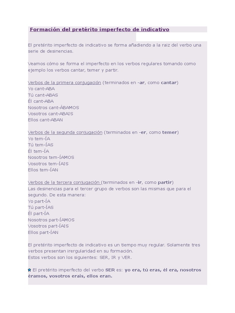 Formación del pretérito imperfecto | PDF | Verbo | Mecánica del lenguaje