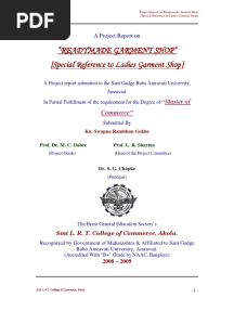 Project Report On Readymade Garment Shop (Special