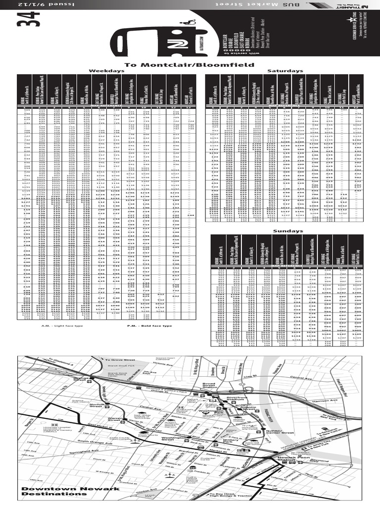 September 2012 NewarkEssex County Bus Schedule Providing Service