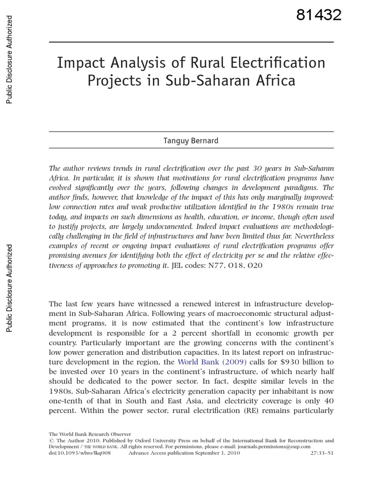 Impact of Rural Electrification in Sub-Saharen Africa (2010) | PDF ...