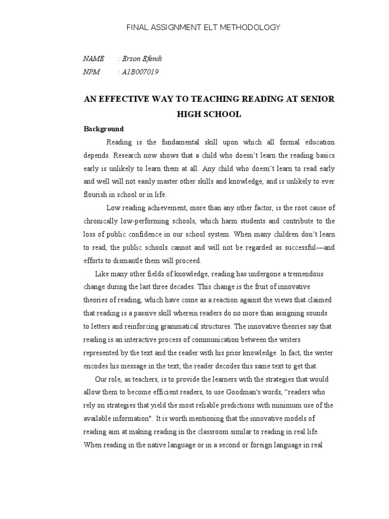 An Effective Way to Teaching Reading at Junior High School Reading