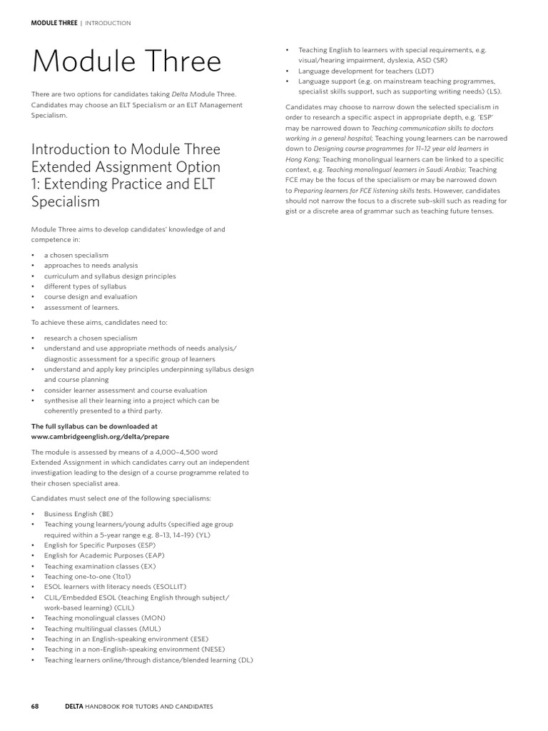 Delta Module Three: ELT Specialisms Guide | PDF | Educational ...