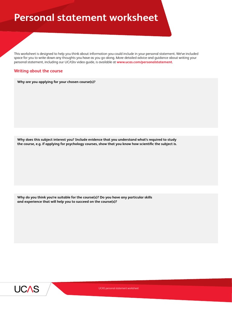 UCAS Personal Statement Guide Worksheet | PDF