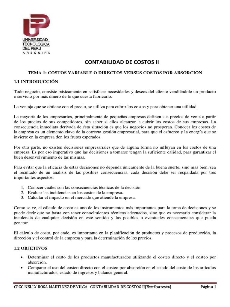 Costeo Directo vs. Absorción en Contabilidad | PDF | Costo | Toma de ...