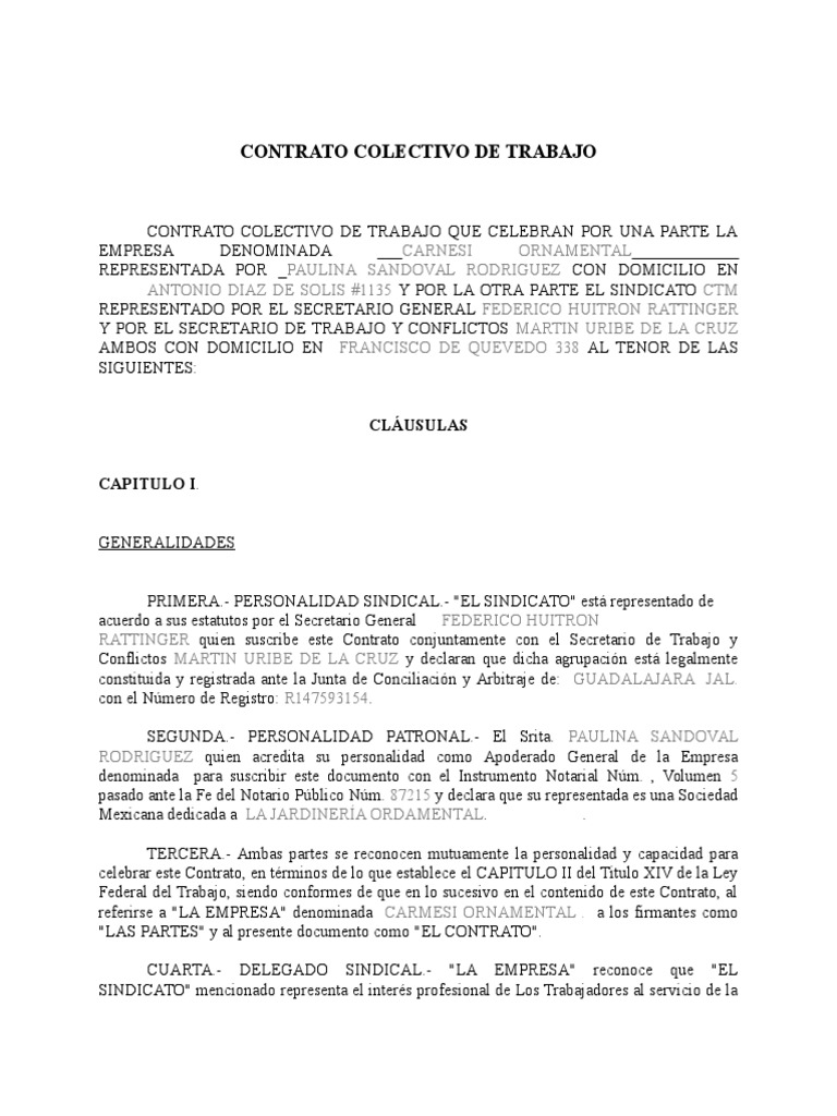 Contrato Colectivo de Trabajo | PDF | Derecho laboral | Sindicato
