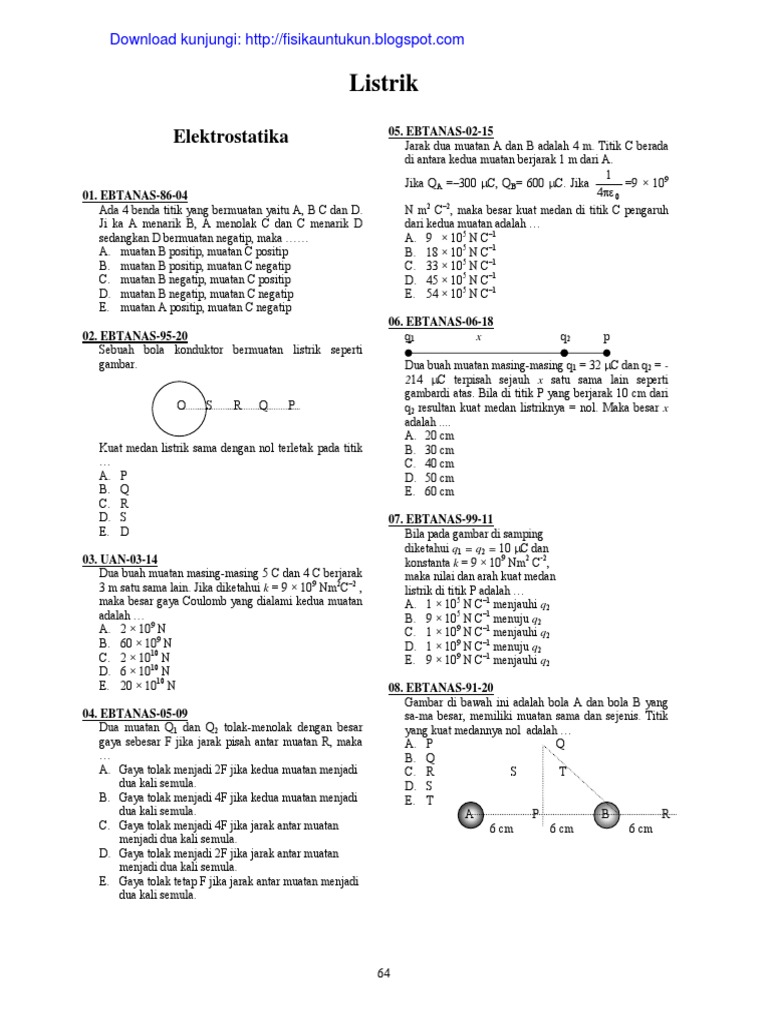 kumpulan soal UN fisika sma tentang Listrik
