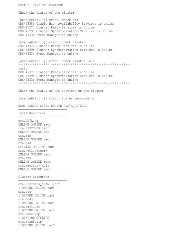 Essential Oracle RAC Commands Guide | PDF | Databases | Areas Of ...