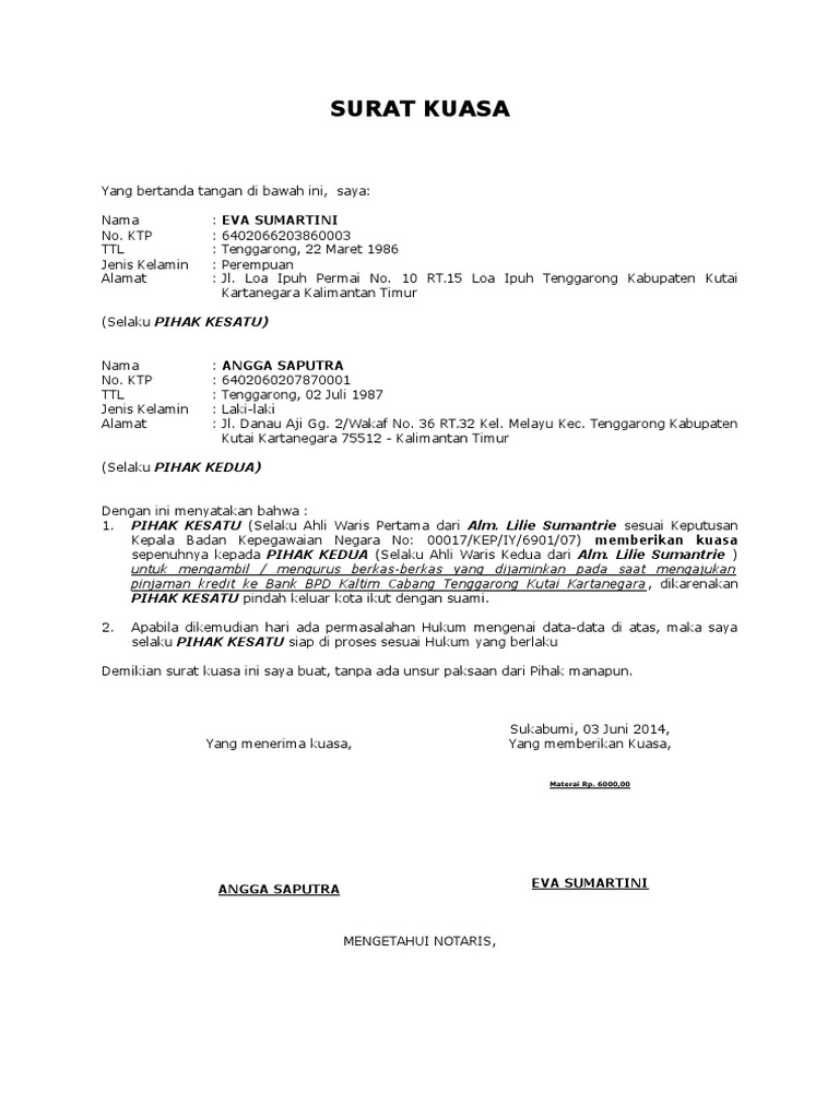 Surat Kuasa Mengurus Taspen